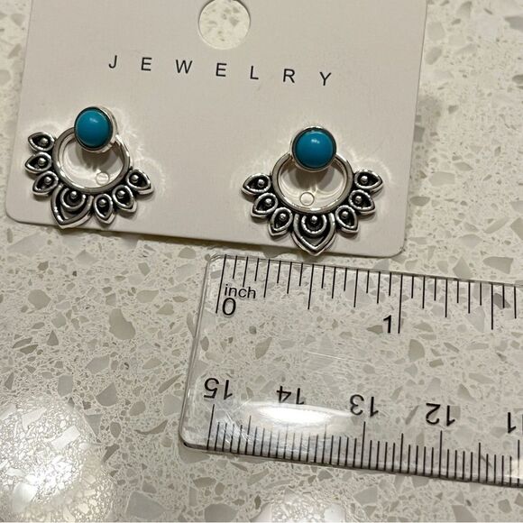 Simple Earring Jackets with fake turquoise stones - Picture 7 of 9